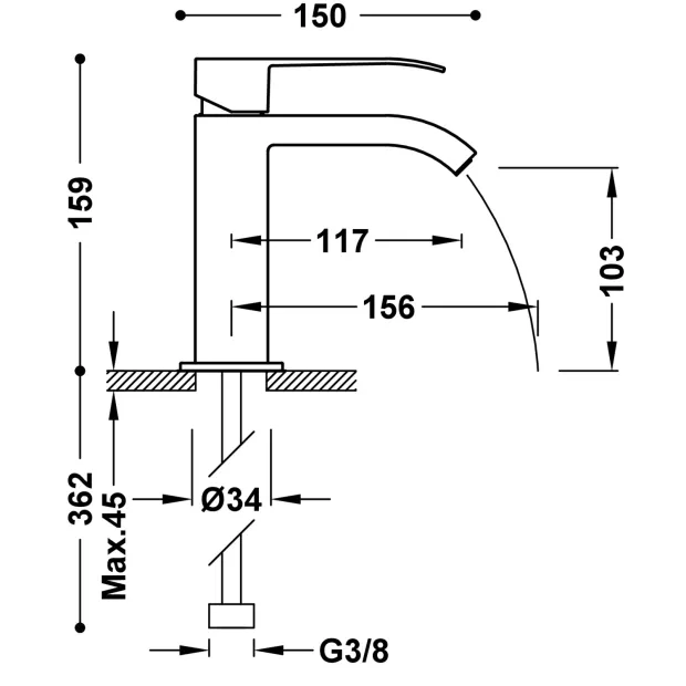 Mitigeur lavabo avec bec cascade TRES 00610101D