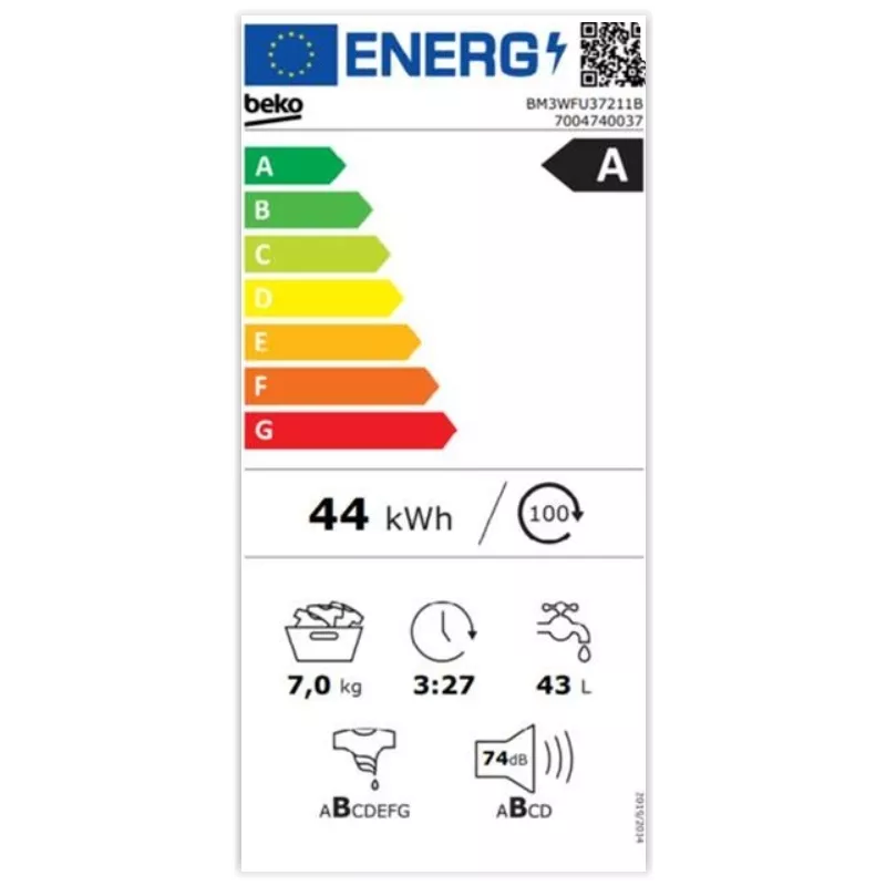 Lave linge frontal 7kg 1200trs Beko