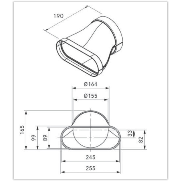 Raccord mixte plat/rond droit jointerie incluse Bora