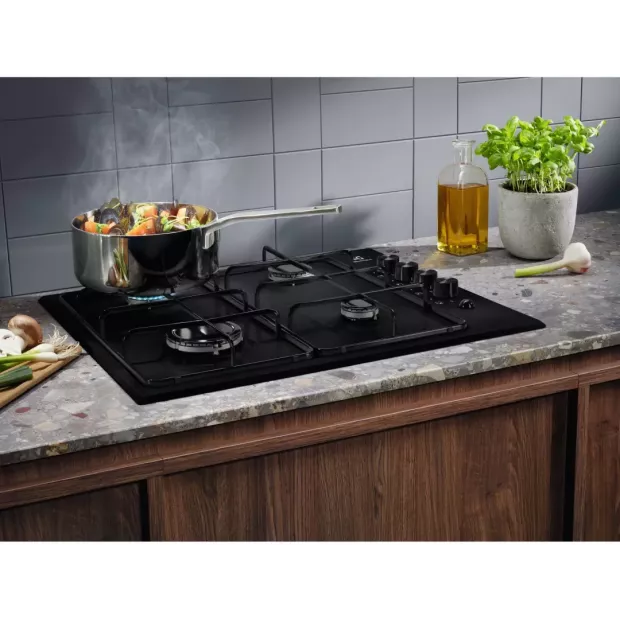 Table de cuisson 4 feux gaz email noir Electrolux