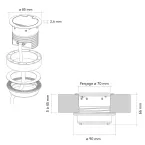 Prise cuivre 16A. USB-A 1A-5V à encastrer plan travail