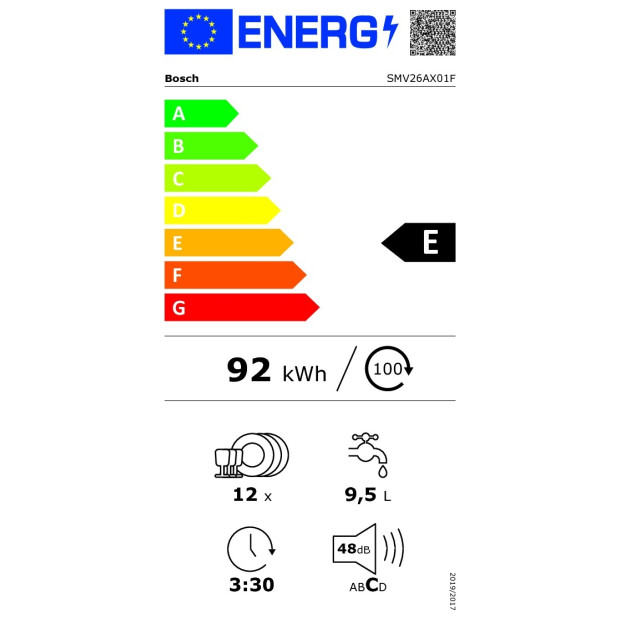 Eco label lave vaisselle tout-intégrable Bosch SMV26AX01F