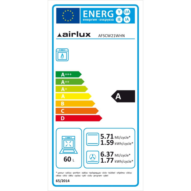 Eco label four encastrable gaz Airlux AFSCW21WHN
