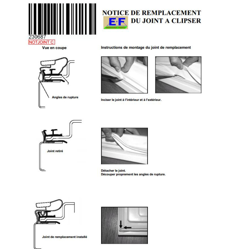 NOTICE JOINT DE PORTE A CLIPSER FRIGO LIEBHERR 7108499