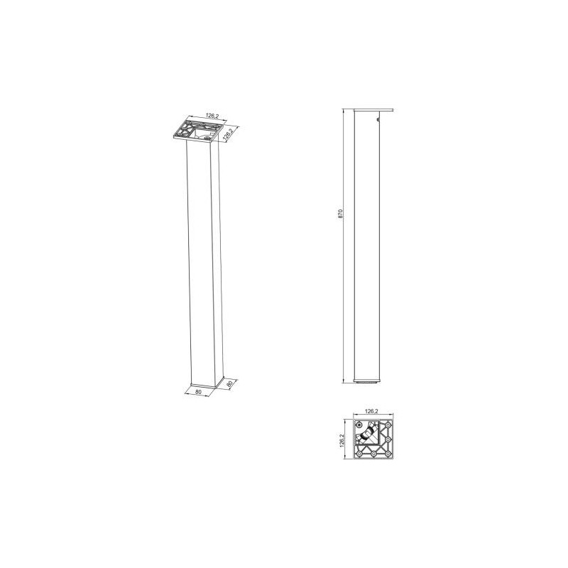 PIED DE SNACK CARRE ACIER INOX BROSSE 80X80MM HAUTEUR 870MM