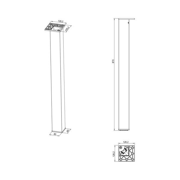 PIED DE SNACK CARRE ACIER INOX BROSSE 80X80MM HAUTEUR 870MM