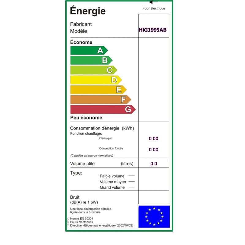LABEL ENERGIE TABLE DE CUISSON ASKO HIG1995AB