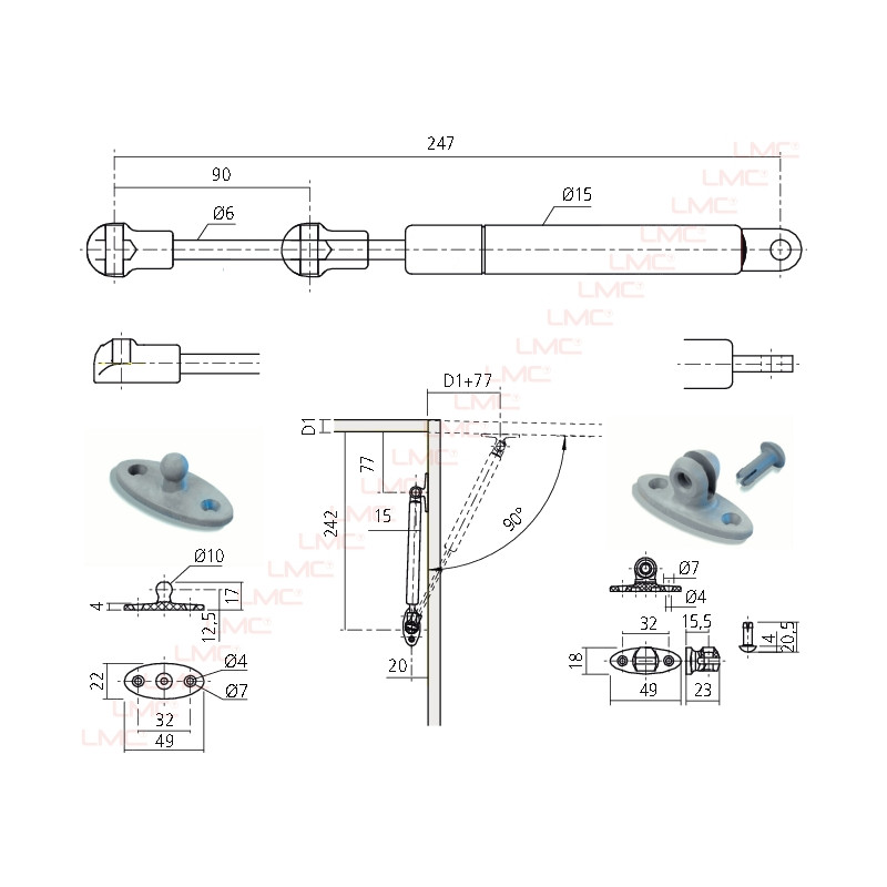 Schema technique Verin stabilus Lift o mat 100N