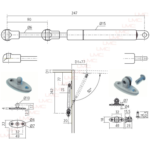 Schema technique Verin stabilus Lift o mat 100N
