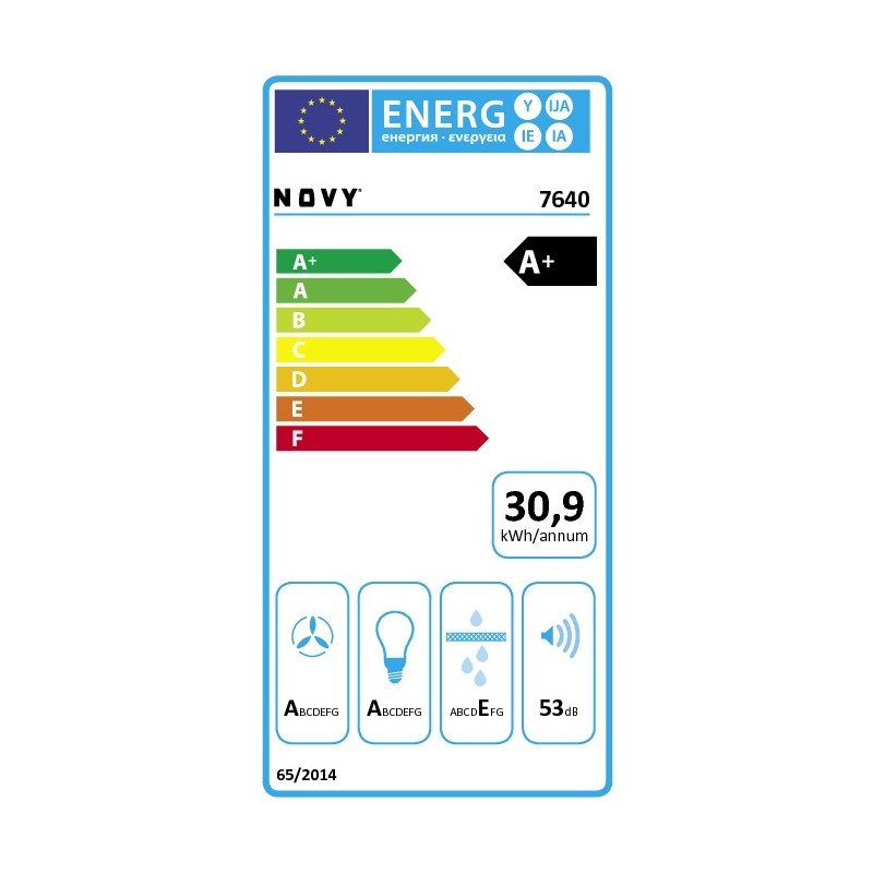 Energy label Hotte ilot centrale inox 90cm Novy Flat'Line 76