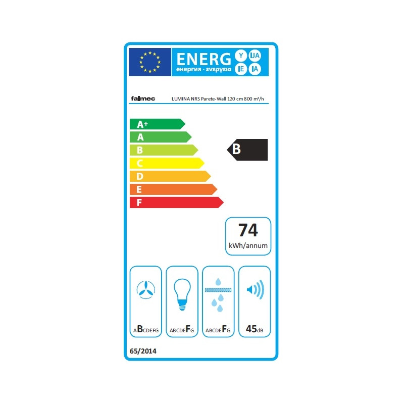 Energy label Hotte murale box inox/verre 90cm Falmec LUMEN14