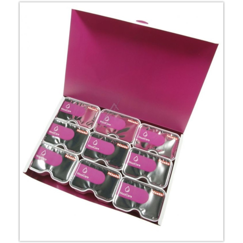 Coffret 9 capsules Woolcare lave linge Miele 10755530 OUVERT