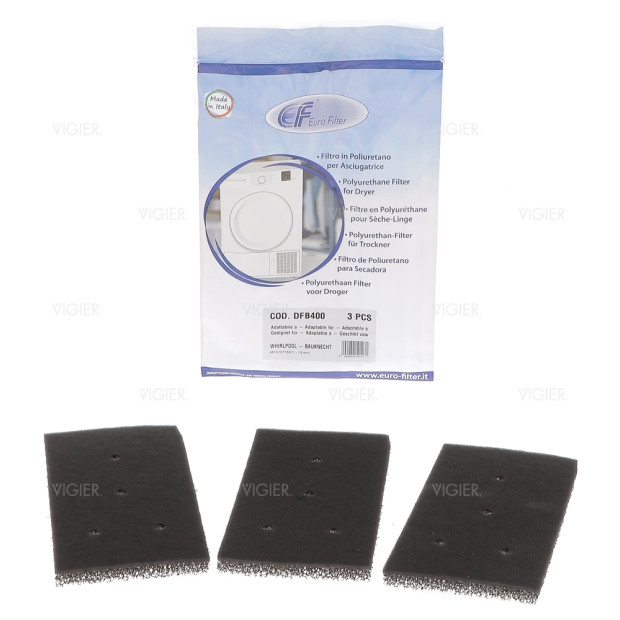 Lot de 3 filtres pour seche linge Whirlpool 481010716911