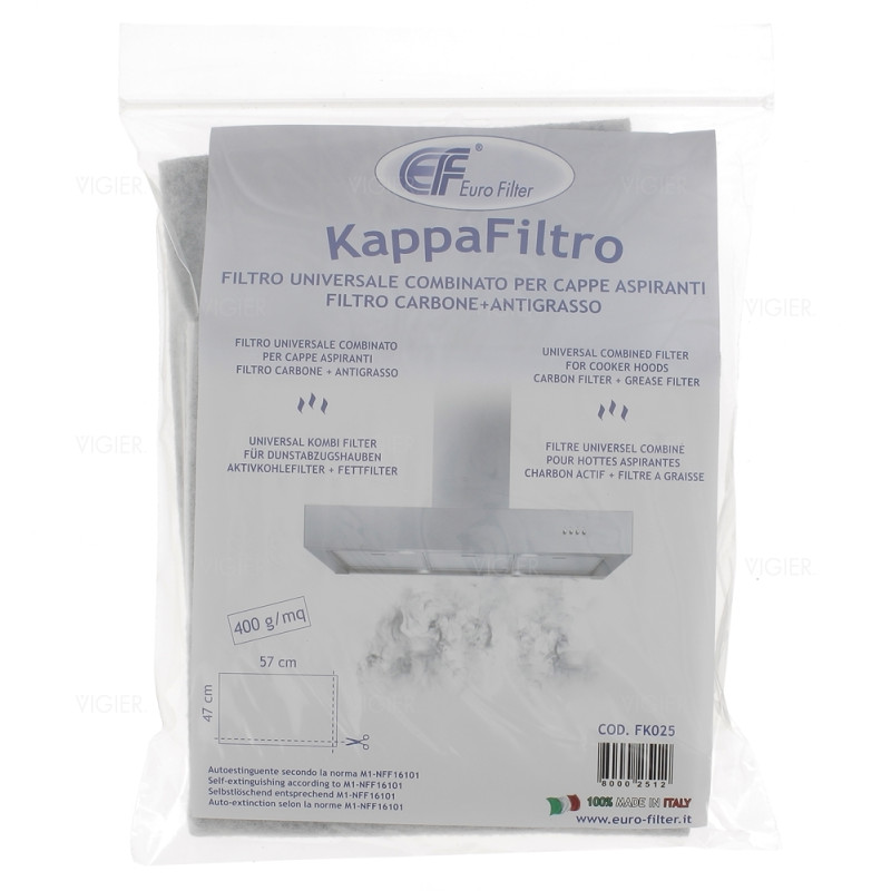 Filtre a graisse et charbon actif universel hotte 47x57cm