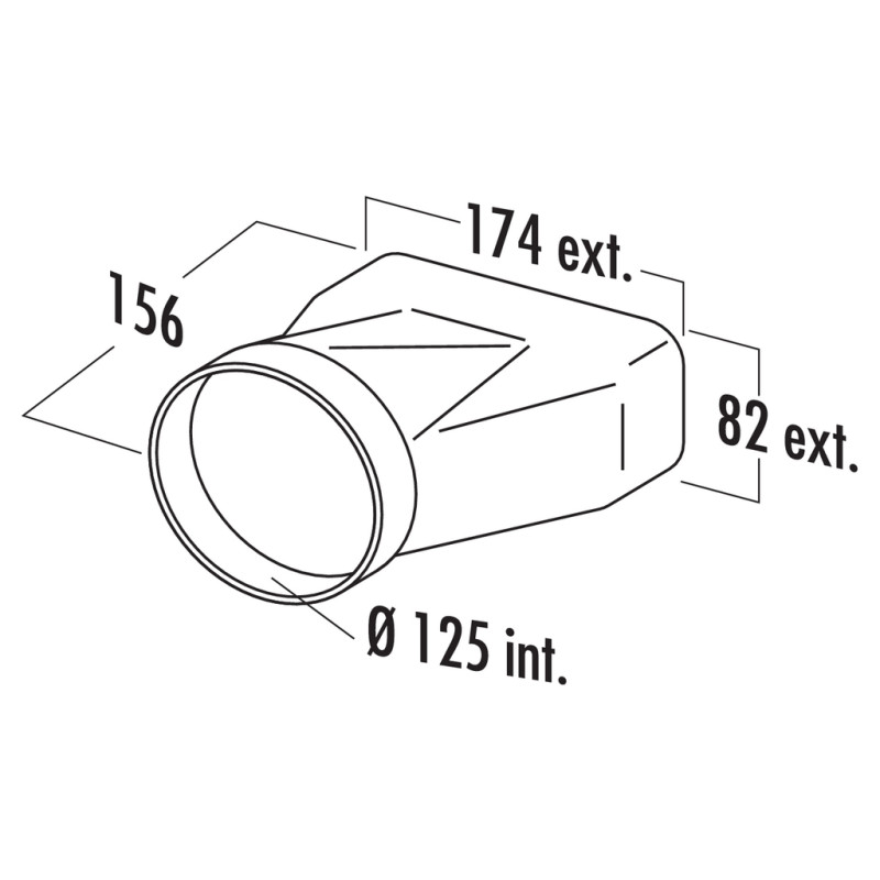 Adaptateur Femelle 125 pour tube plat 169x77mm Evac. Hotte