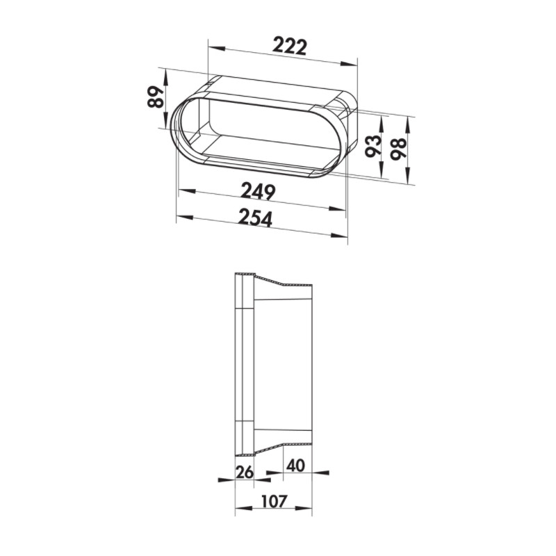 Adaptateur sortie BORA vers tube rectangulaire 222x89mm