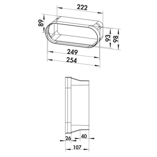 Adaptateur sortie BORA vers tube rectangulaire 222x89mm