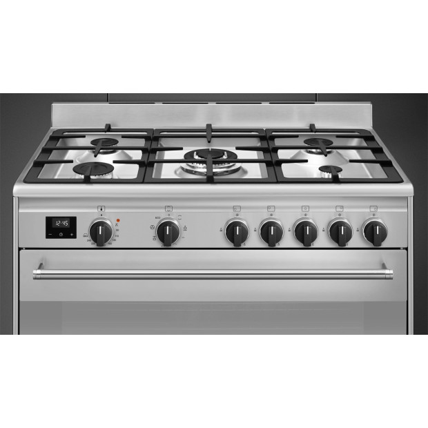 Cuisinière 5 gaz four émail lisse inox Smeg BG91X2