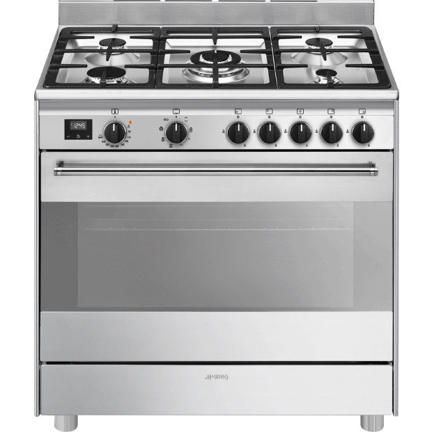 Cuisinière 5 gaz four émail lisse inox Smeg BG91X2